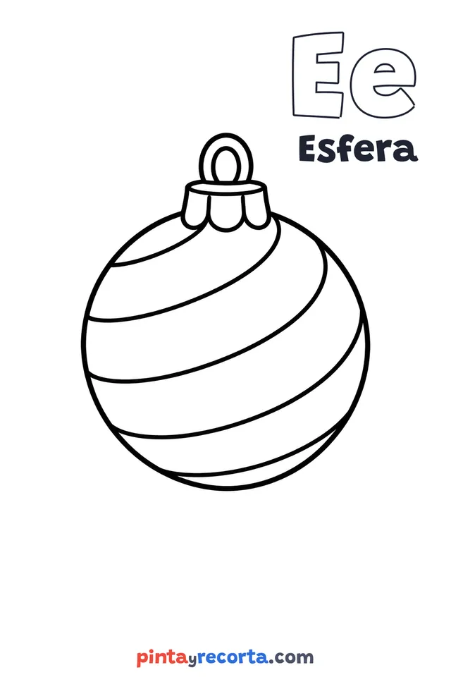 Dibujo de esfera para colorear con la letra Ee y la palabra Esfera, nivel básico