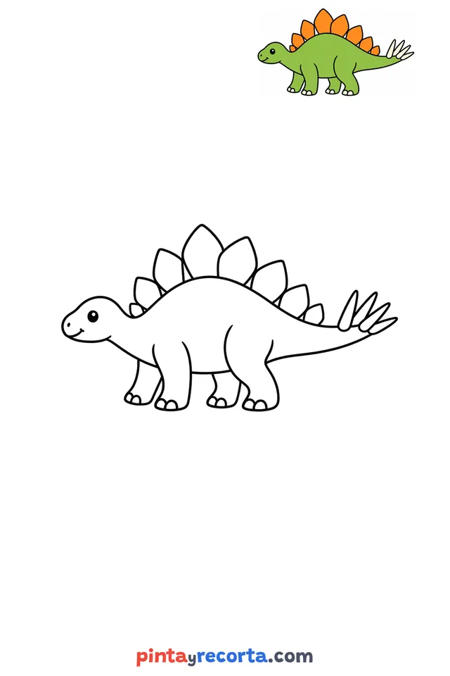 Dibujo de estegosaurio para colorear con una guía de color en miniatura, nivel básico