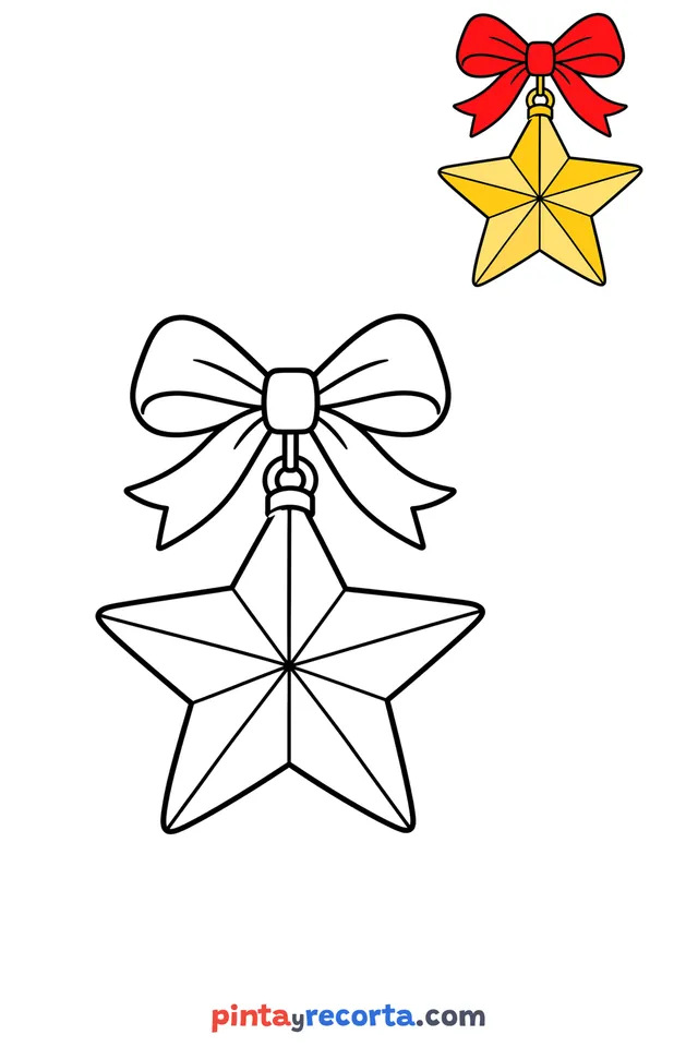 Dibujo de estrella para colorear con una guía de color en miniatura, nivel básico