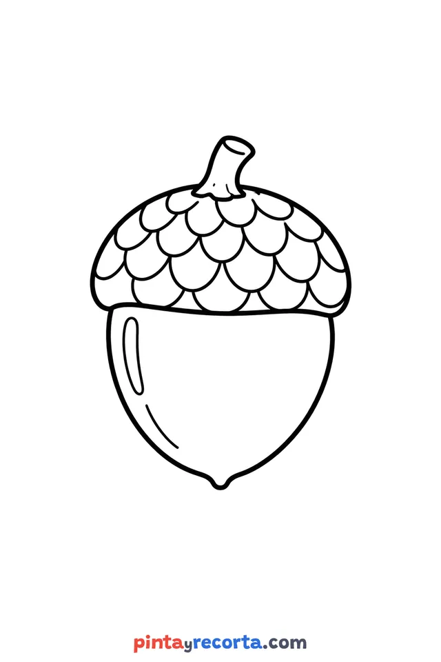 Fall acorn coloring page, easy level with thick outlines and big spaces