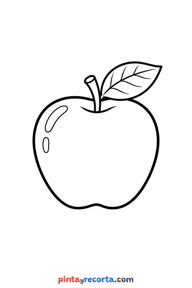 Fall apple coloring page, easy level with thick outlines and big spaces