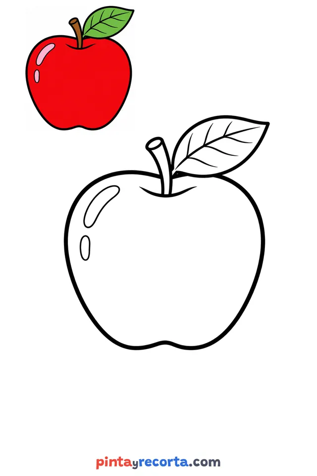 Apple coloring page with a small color guide, easy level