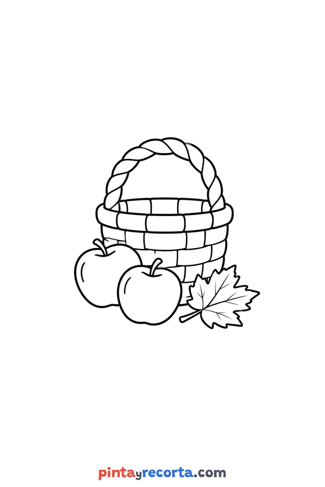 Fall basket coloring page, easy level with thick outlines and big spaces