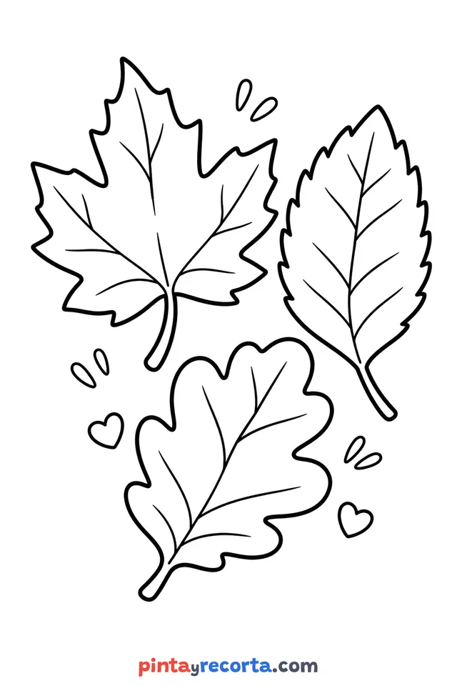 Fall leaf coloring page, easy level with thick outlines and big spaces