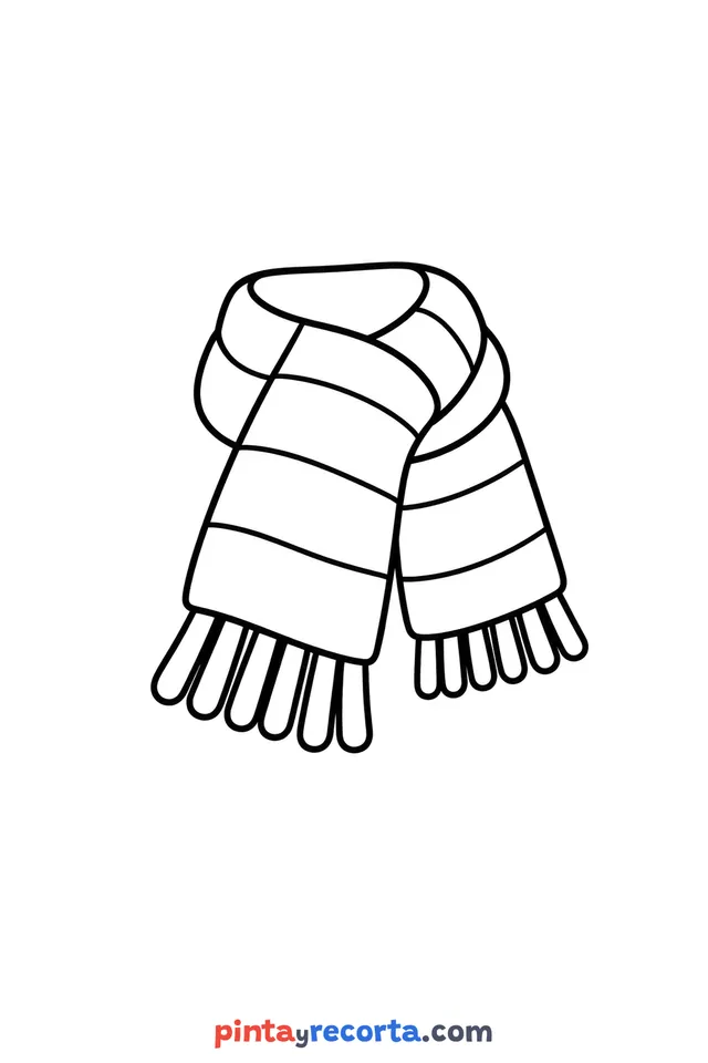 Fall scarf coloring page, easy level with thick outlines and big spaces