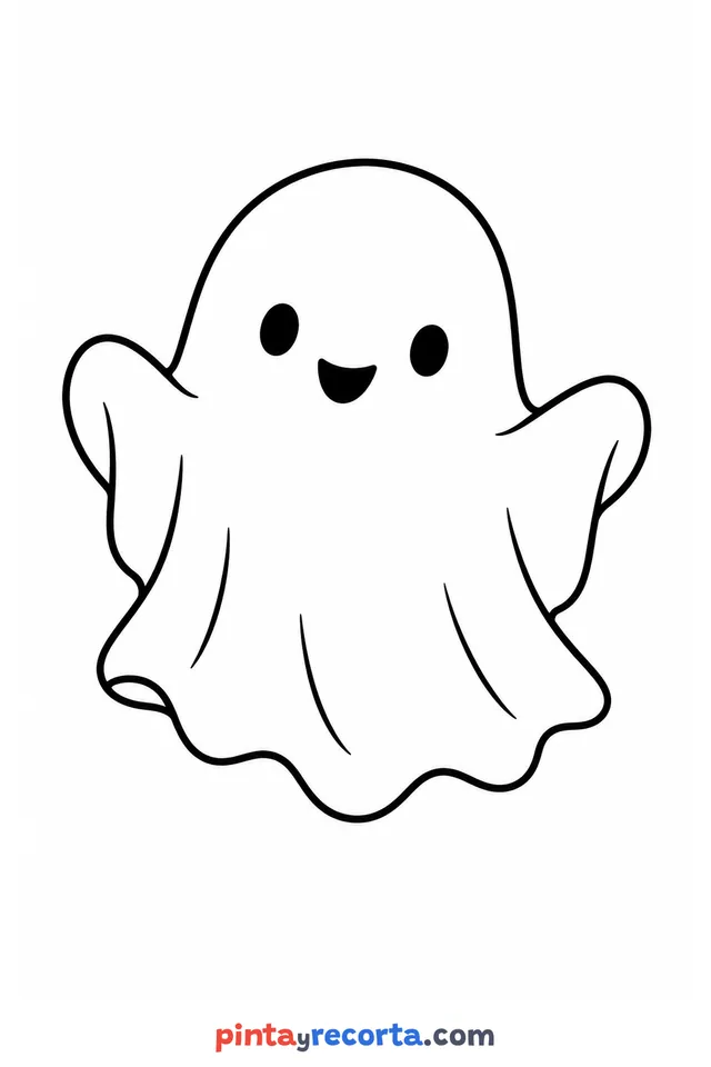 Dibujo de fantasma de Halloween para colorear, nivel básico con trazos gruesos y áreas grandes