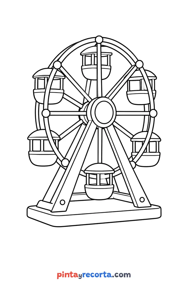Ferris wheel coloring page: at the fair with its cabins, easy level with thick outlines and big spaces