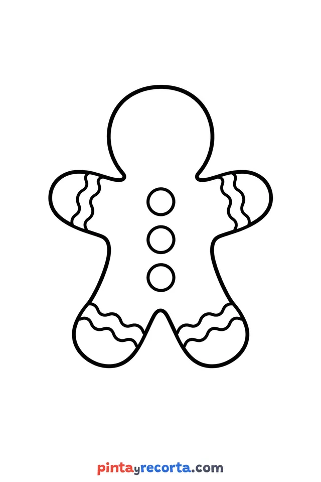 Dibujo de galleta de jengibre de Navidad para colorear, nivel básico con trazos gruesos y áreas grandes