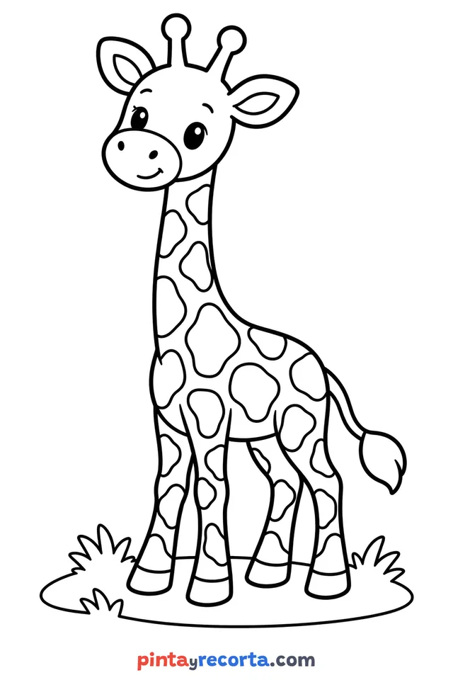 Giraffe coloring page: full body in a calm pose, easy level with thick outlines and big spaces