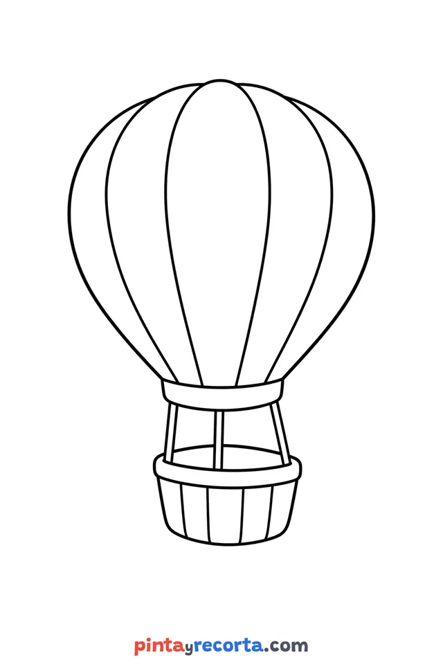 Dibujo de globo para colorear en vista de tres cuartos, nivel básico con trazos gruesos y áreas grandes