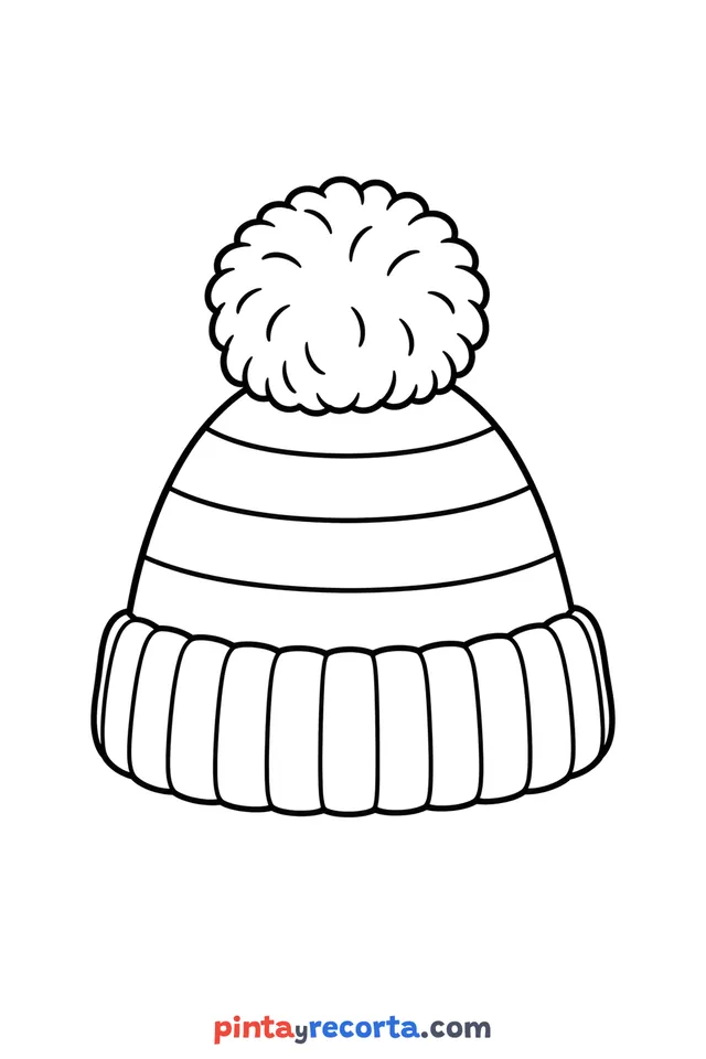 Dibujo de gorro de invierno para colorear, nivel básico con trazos gruesos y áreas grandes