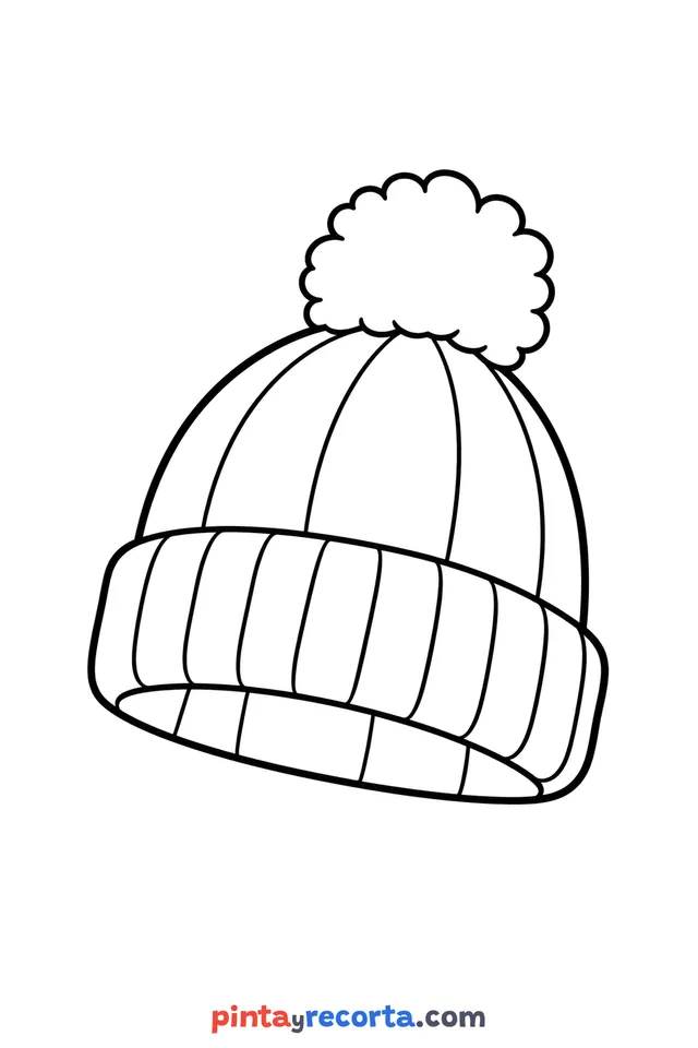 Dibujo de gorro para colorear en vista de tres cuartos, nivel básico con trazos gruesos y áreas grandes