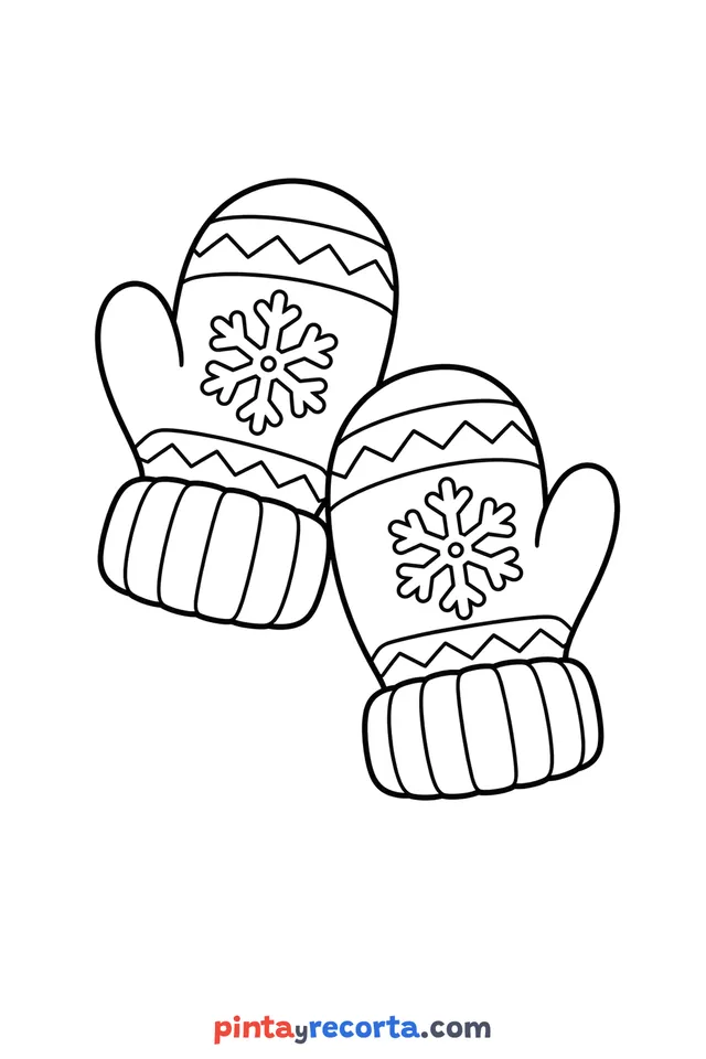 Dibujo de guantes de invierno para colorear, nivel básico con trazos gruesos y áreas grandes