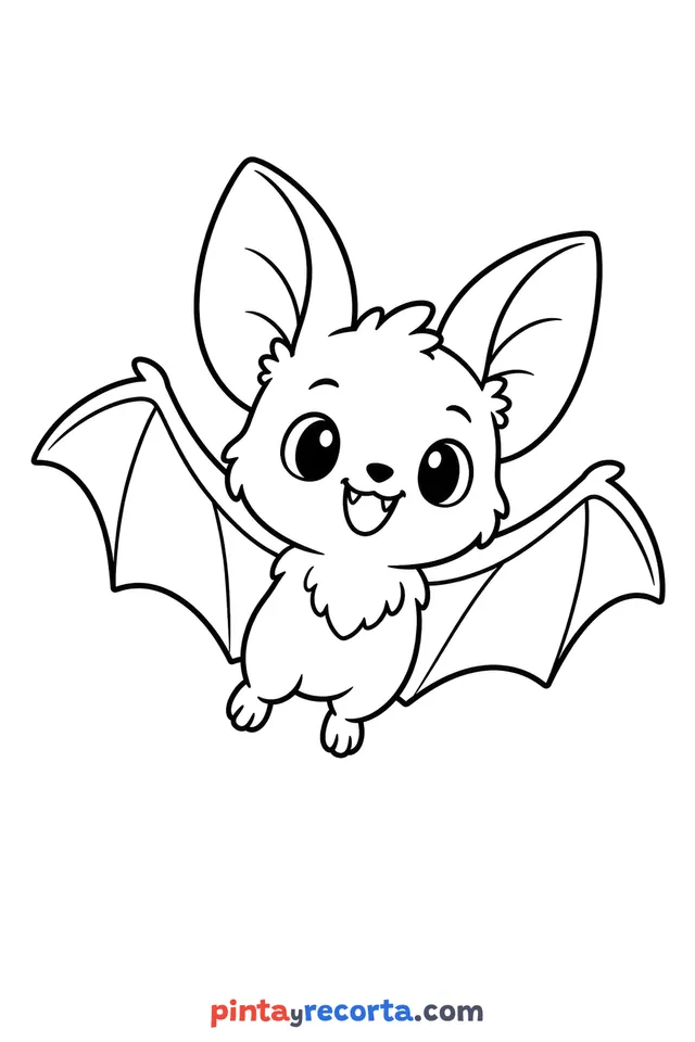 Halloween bat coloring page, easy level with thick outlines and big spaces