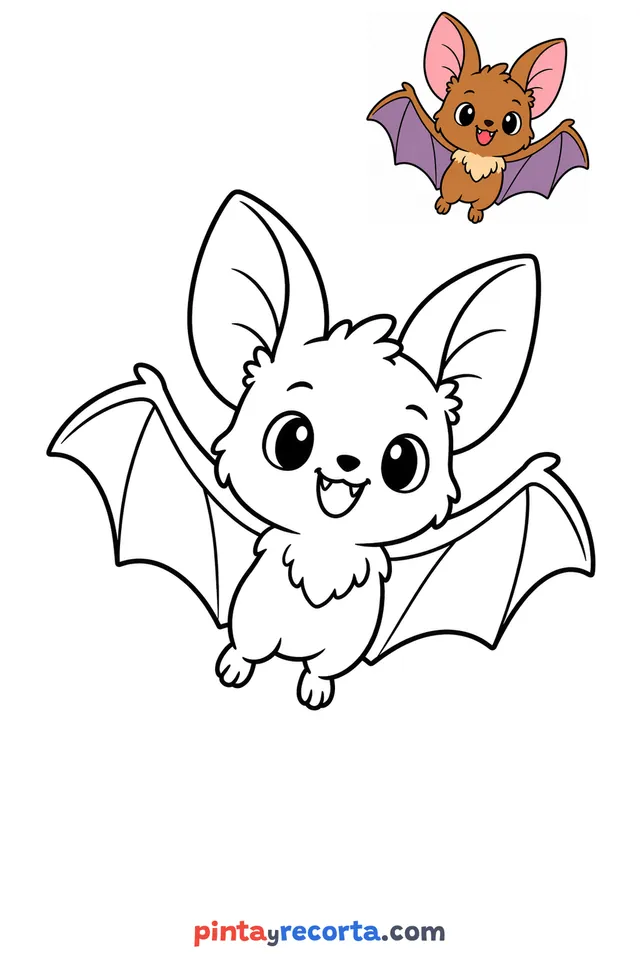 Bat coloring page with a small color guide, easy level