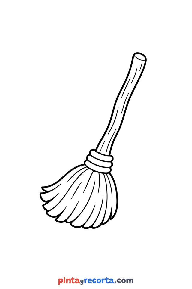 Halloween broom coloring page, easy level with thick outlines and big spaces