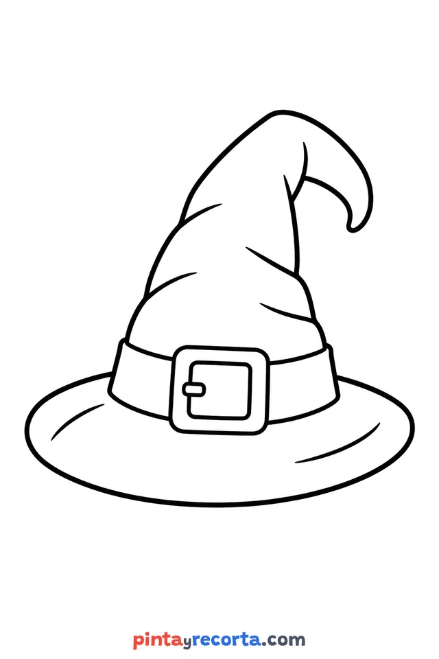 Halloween hat coloring page, easy level with thick outlines and big spaces
