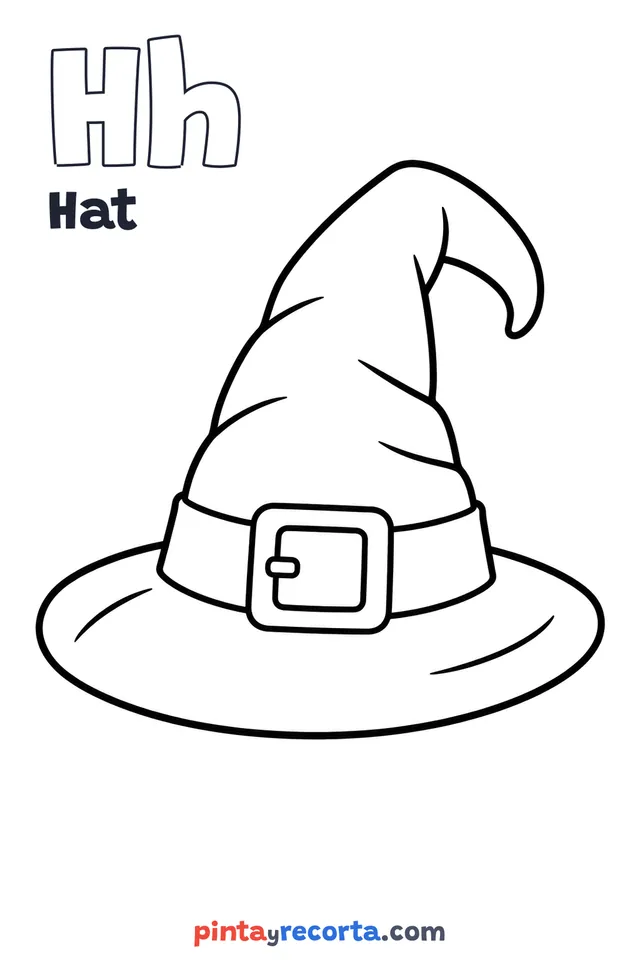 Hat coloring page with the letter Hh and the word Hat, easy level