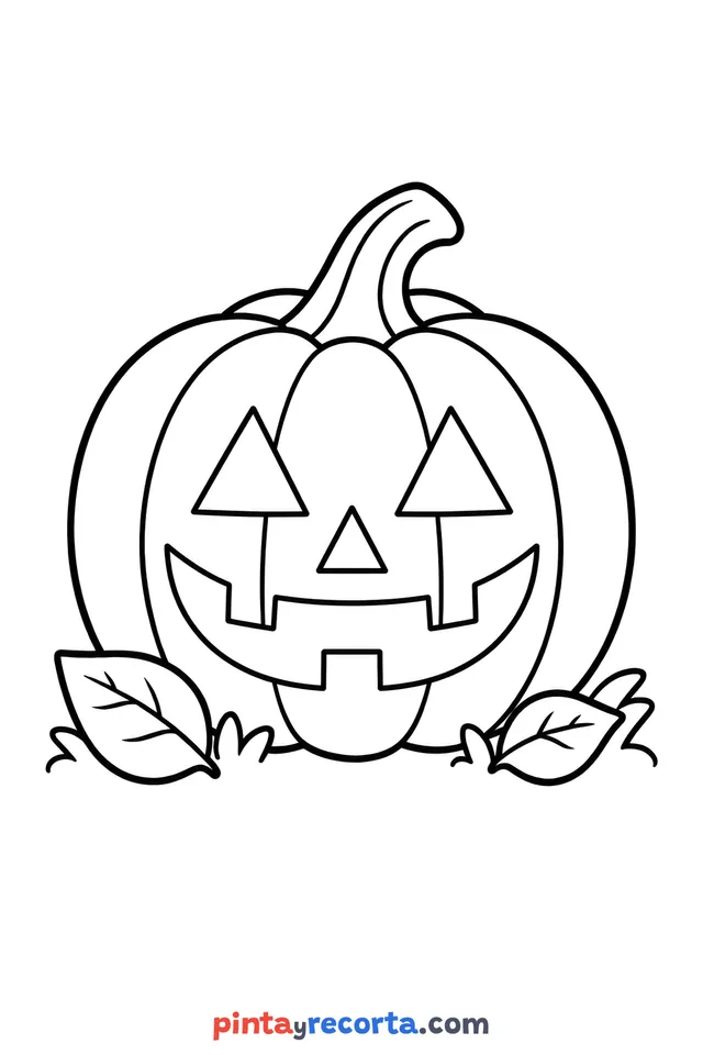 Halloween jack-o’-lantern coloring page, easy level with thick outlines and big spaces