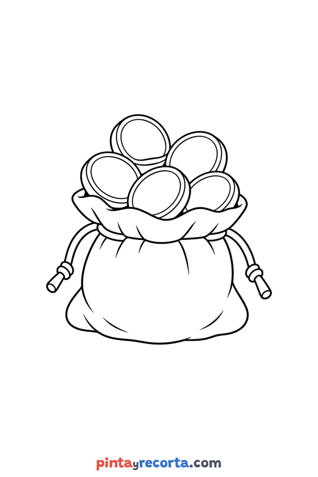 Hanukkah gelt coloring page, easy level with thick outlines and big spaces