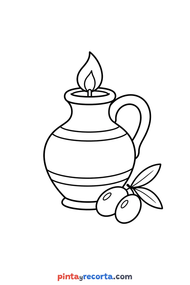 Hanukkah oil jug coloring page, easy level with thick outlines and big spaces