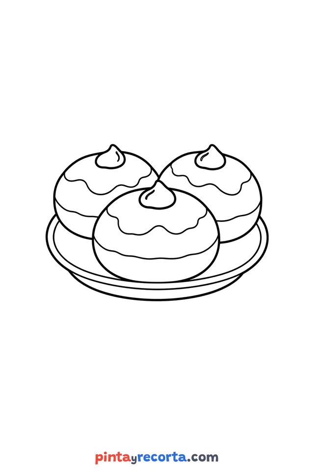 Hanukkah sufganiyah coloring page, easy level with thick outlines and big spaces