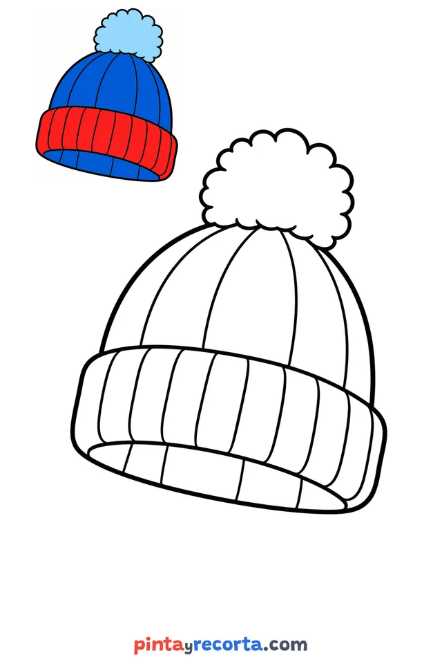 Hat coloring page with a small color guide, easy level