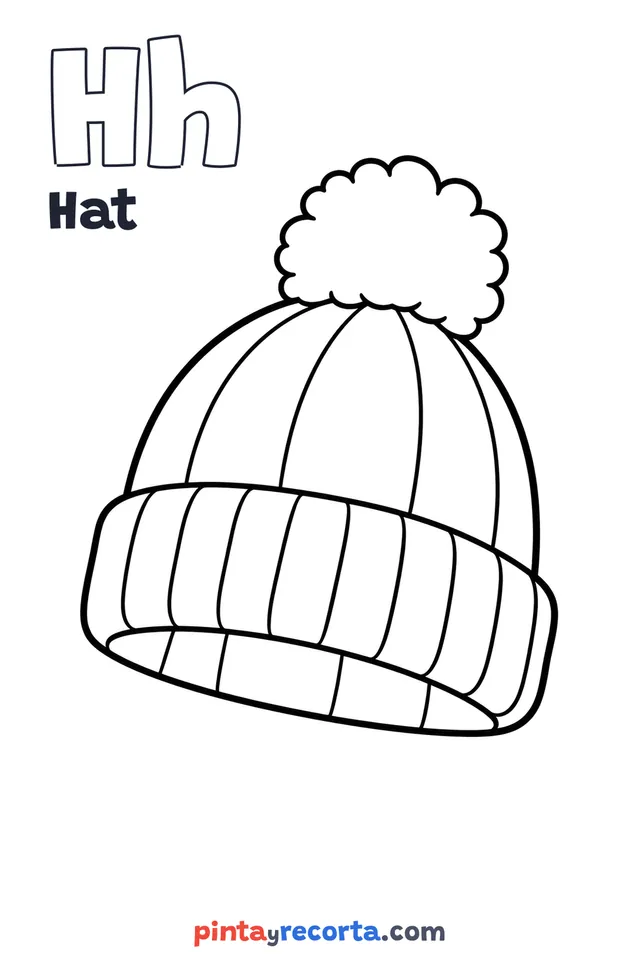 Hat coloring page with the letter Hh and the word Hat, easy level