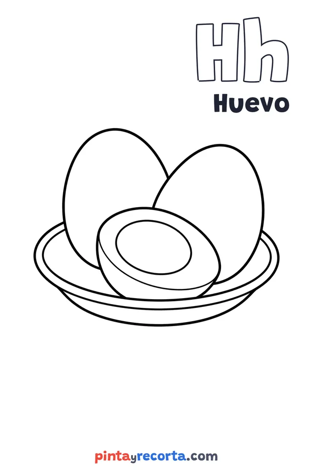 Dibujo de huevo para colorear con la letra Hh y la palabra Huevo, nivel básico