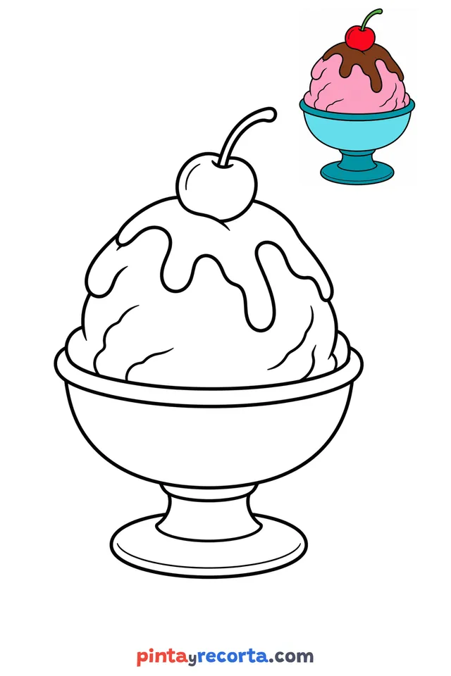 Ice cream coloring page with a small color guide, easy level