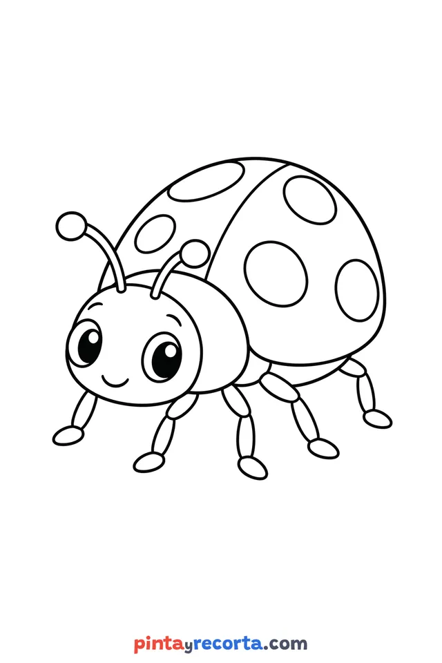 Insect coloring page: shaped like a six-legged ladybug, easy level with thick outlines and big spaces