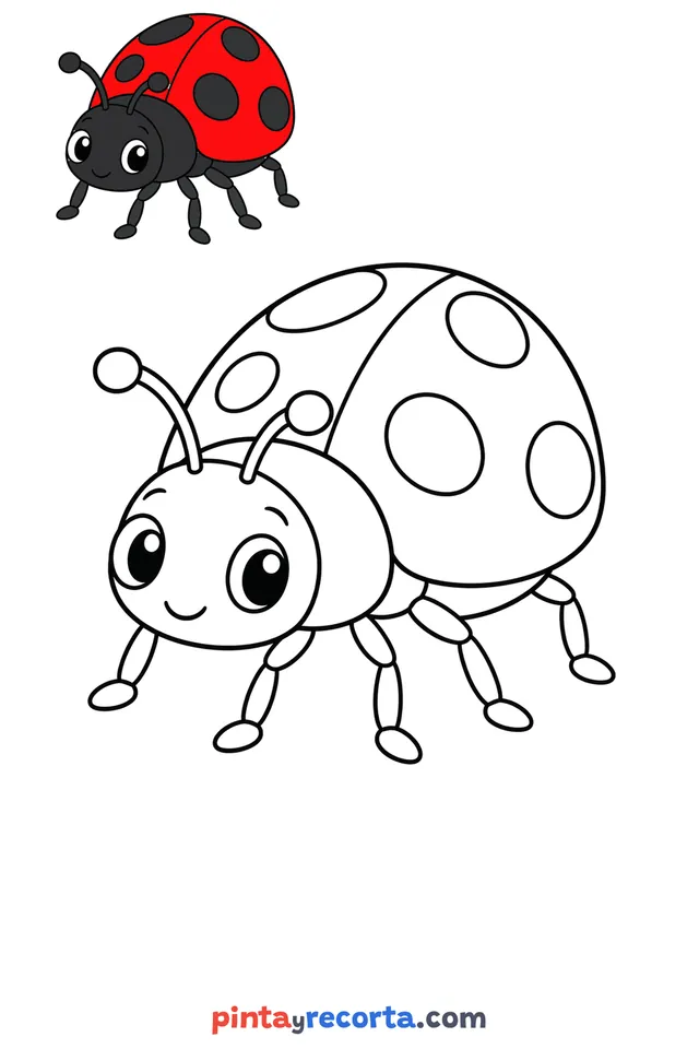 Dibujo de insecto para colorear con una guía de color en miniatura, nivel básico