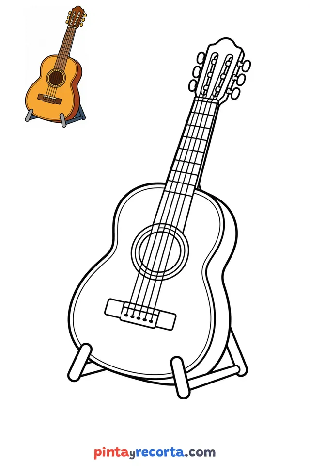 Dibujo de instrumento para colorear con una guía de color en miniatura, nivel básico