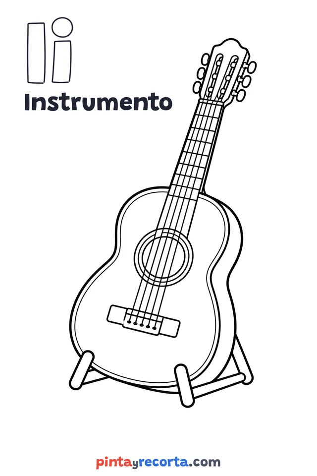 Dibujo de instrumento para colorear con la letra Ii y la palabra Instrumento, nivel básico