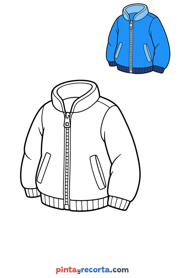 Jacket coloring page with a small color guide, easy level