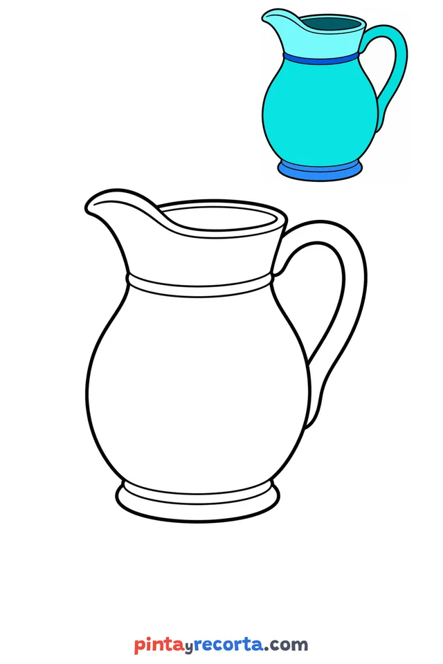Jar coloring page with a small color guide, easy level