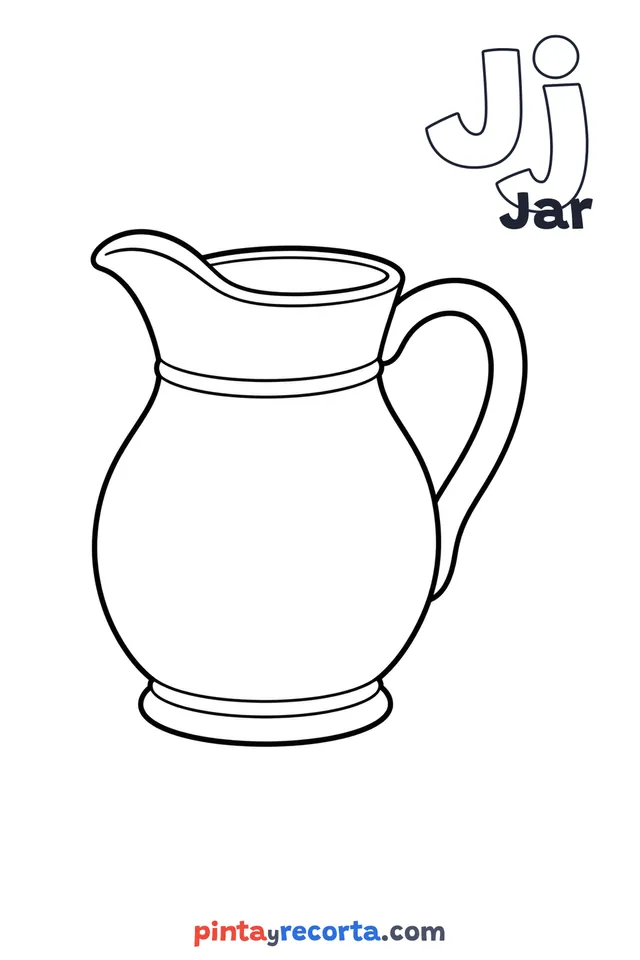 Jar coloring page with the letter Jj and the word Jar, easy level
