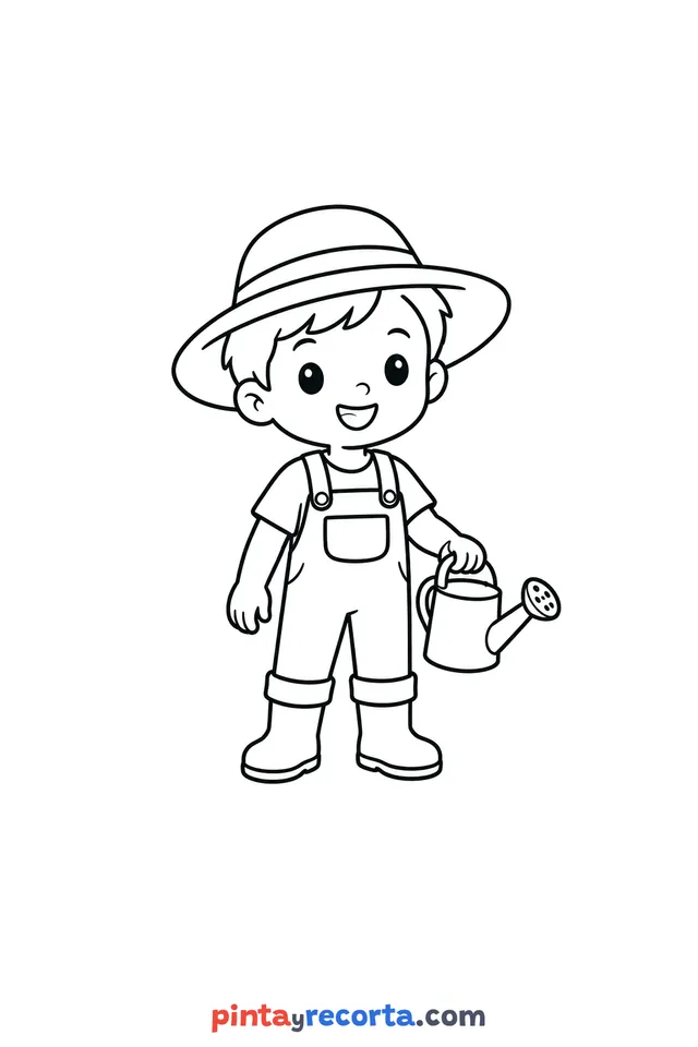 Dibujo de jardinero para colorear, nivel básico con trazos gruesos y áreas grandes