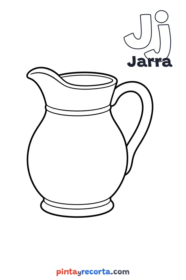 Dibujo de jarra para colorear con la letra Jj y la palabra Jarra, nivel básico
