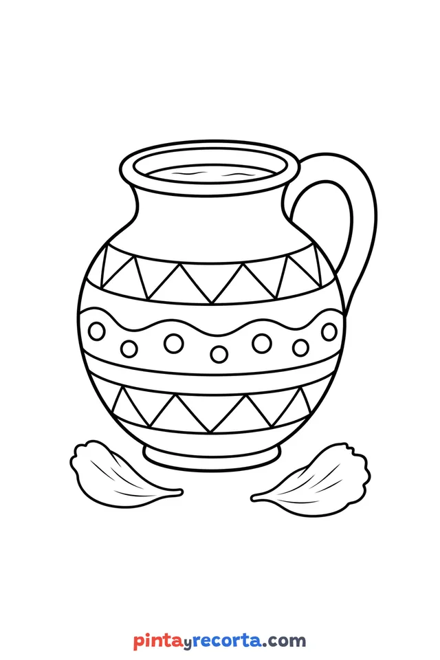 Dibujo de jarro de agua de Día de Muertos para colorear, nivel básico con trazos gruesos y áreas grandes