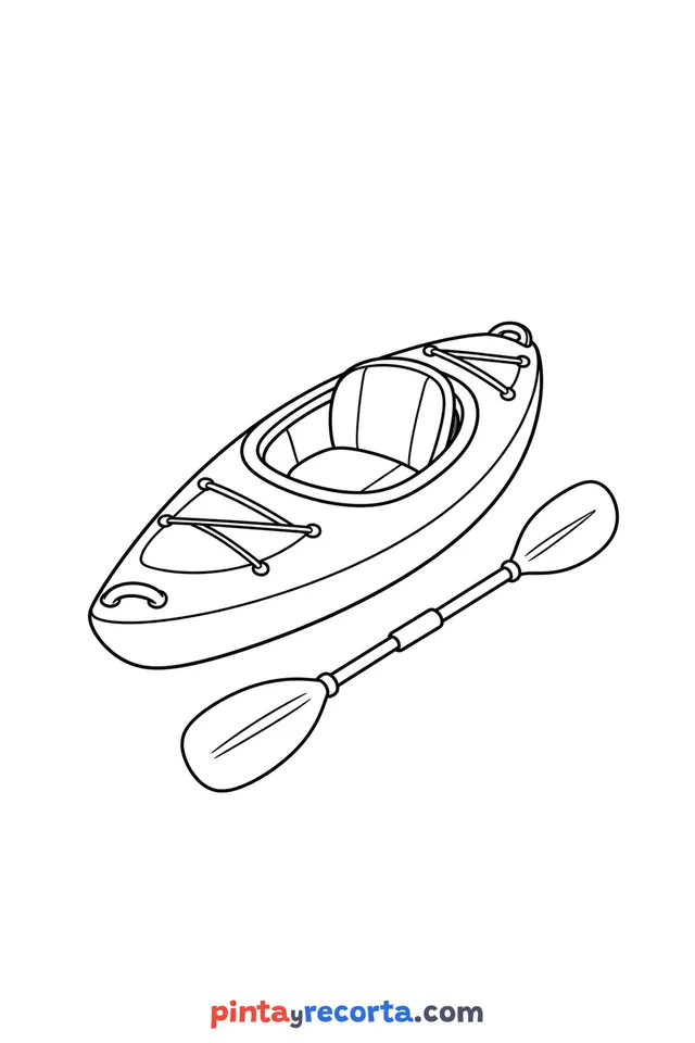Kayak coloring page: on the move, easy level with thick outlines and big spaces