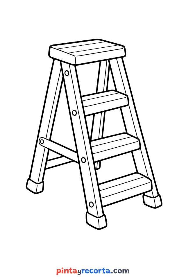Ladder coloring page: in three-quarter view, easy level with thick outlines and big spaces