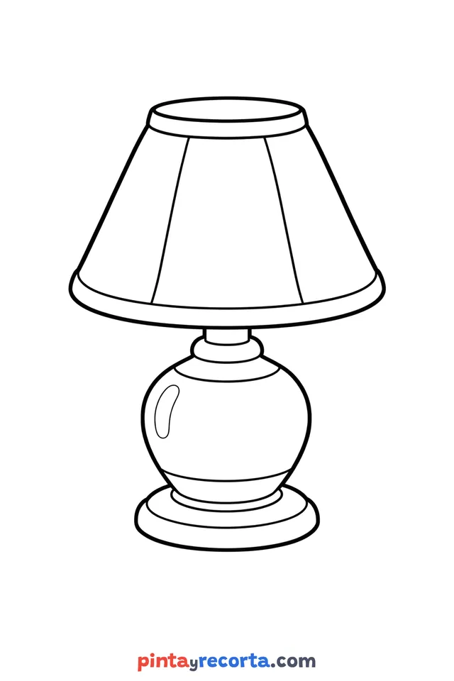 Lamp coloring page: on a table with its lampshade, easy level with thick outlines and big spaces