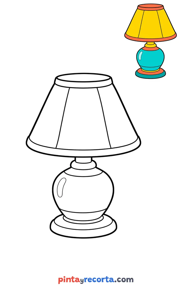Lamp coloring page with a small color guide, easy level