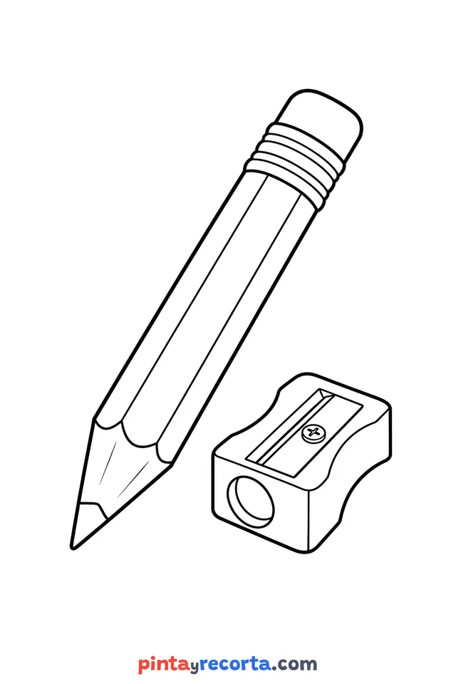 Dibujo de lápiz para colorear en vista de tres cuartos, nivel básico con trazos gruesos y áreas grandes