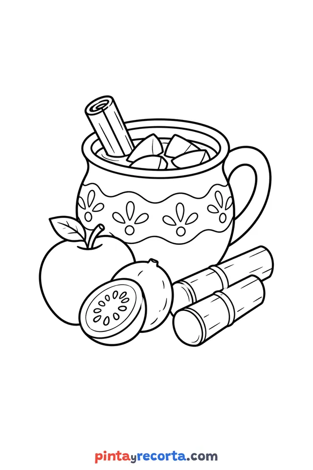Las Posadas fruit punch coloring page, easy level with thick outlines and big spaces
