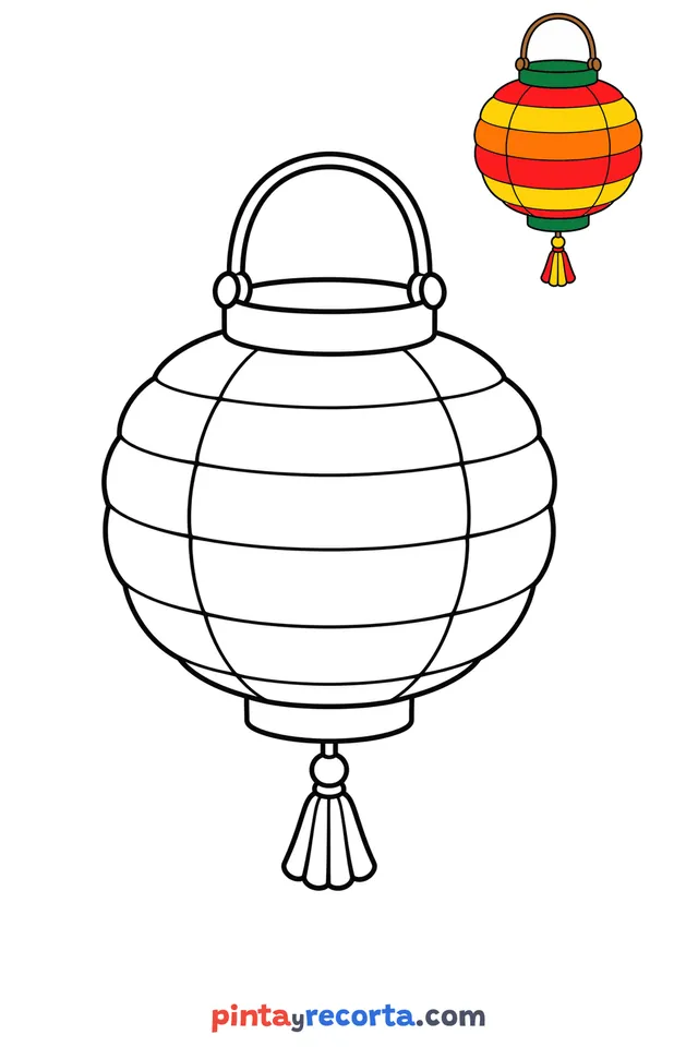 Lantern coloring page with a small color guide, easy level