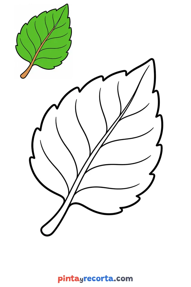 Leaf coloring page with a small color guide, easy level