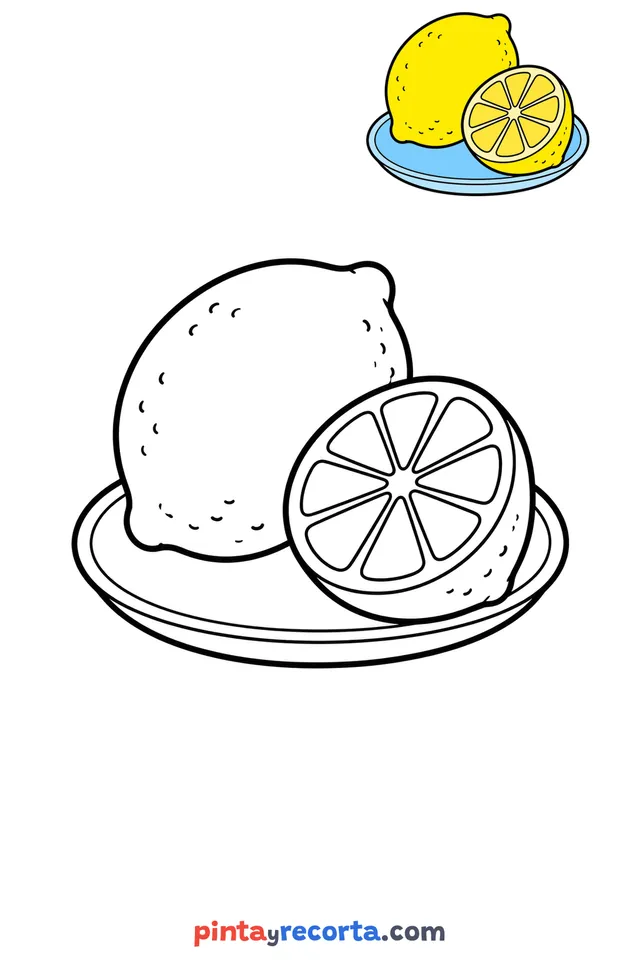 Dibujo de limón para colorear con una guía de color en miniatura, nivel básico