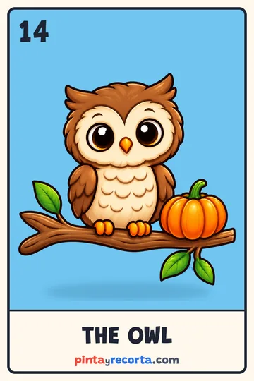 Owl card from the Halloween Lotería